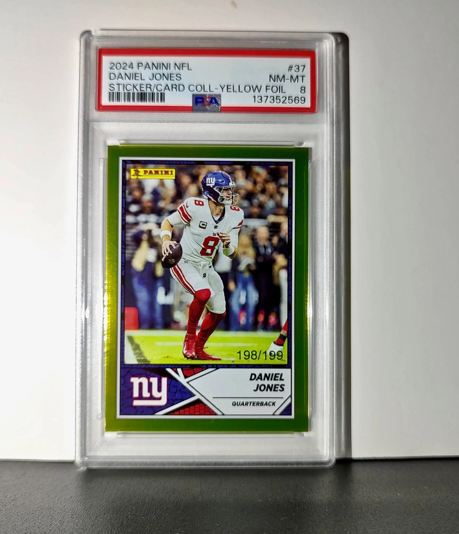 Daniel Jones 2024 Panini Sticker Collection 198/199 #37 Gold Foil PSA 8 NM-MT - Football Card Single