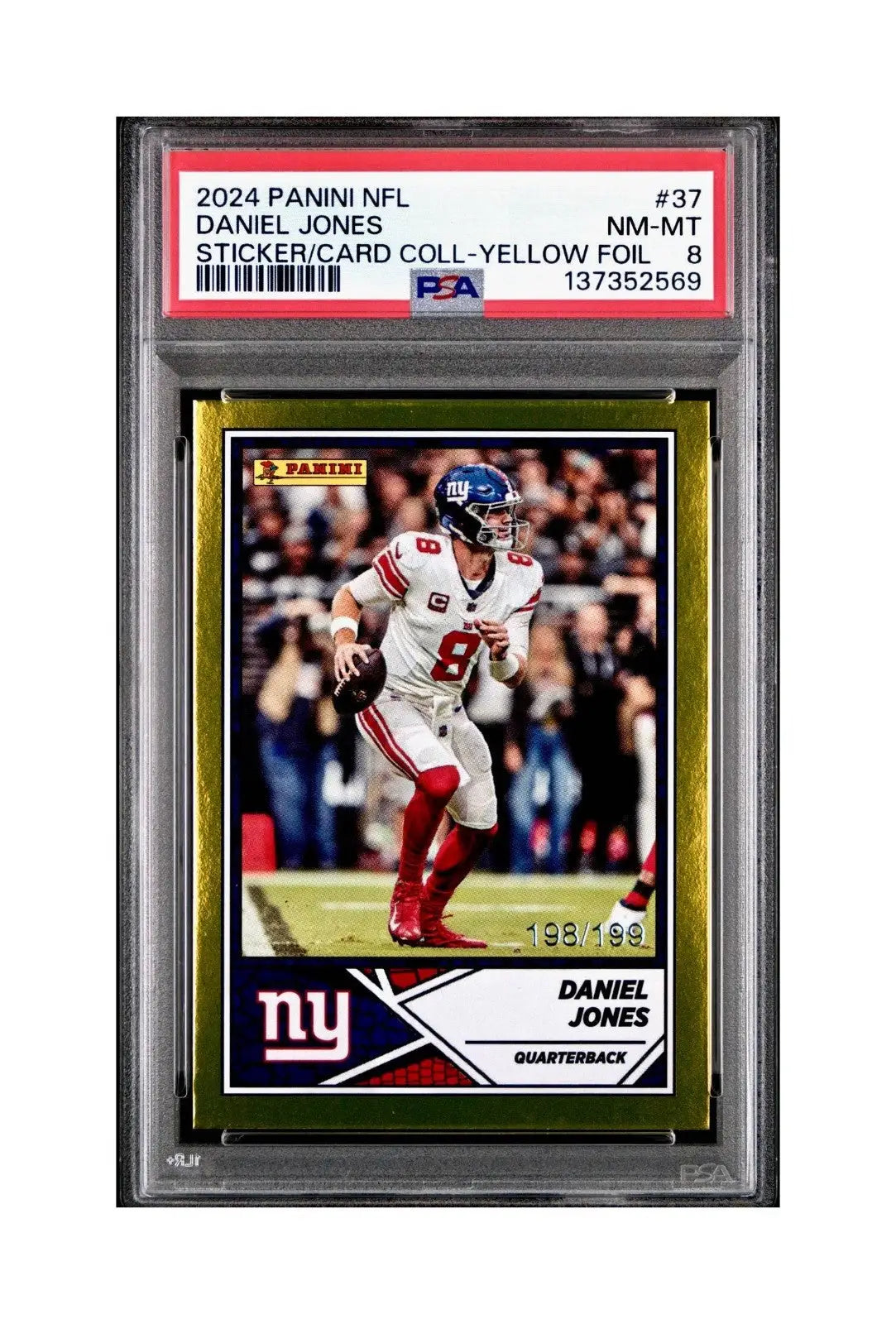Daniel Jones 2024 Panini Sticker Collection 198/199 #37 Gold Foil PSA 8 NM-MT - Football Card Single
