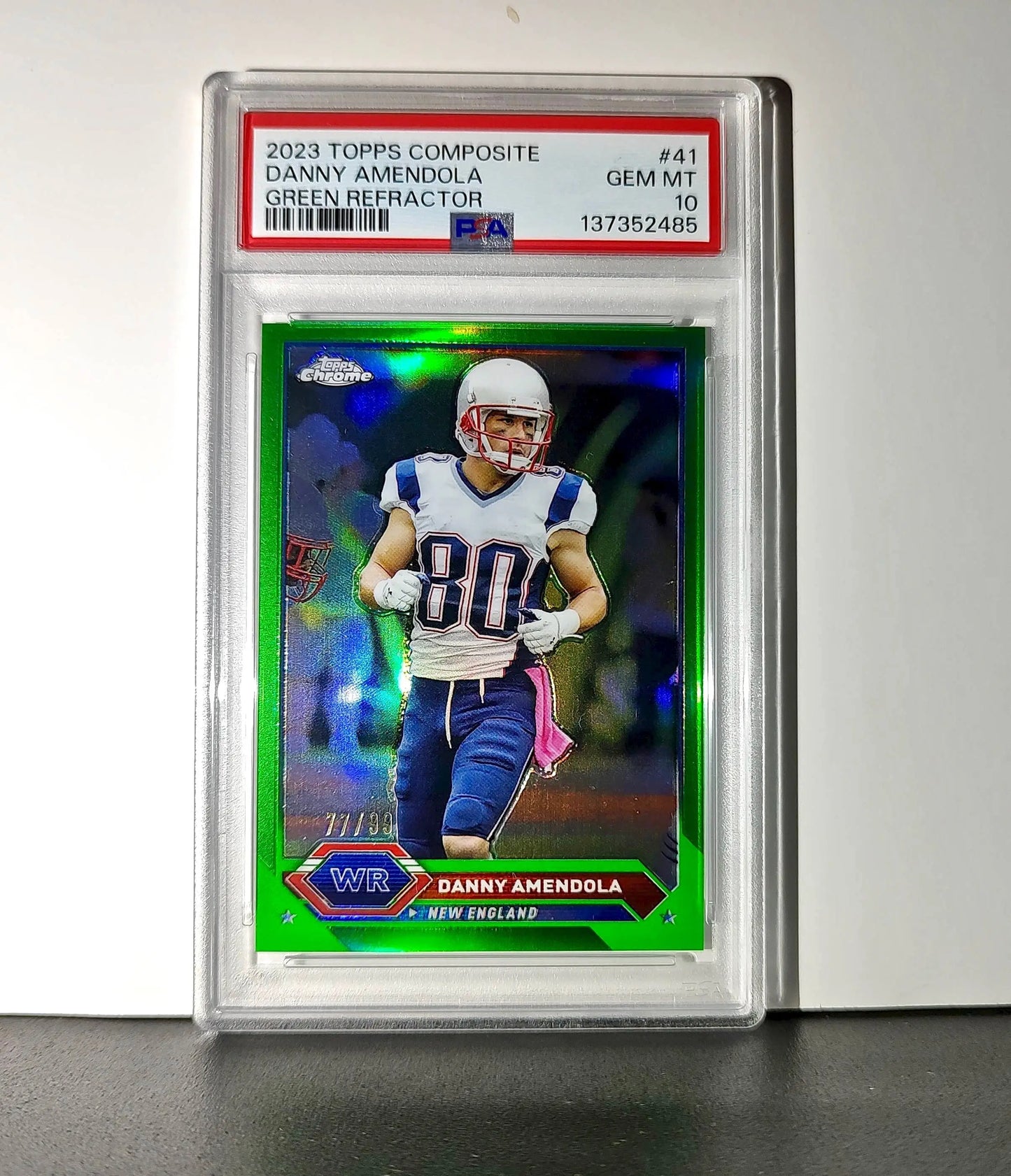 Danny Amendola 2023 Topps Chrome #41 Green Refractor 77/99 PSA 10 Gem Mint