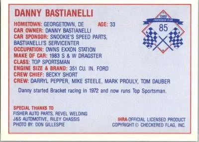 Danny Bastianelli - 1989 Checkered Flag IHRA - #85 - Racing - Racing Card Single