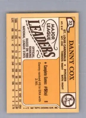 Danny Cox - 1987 Topps Major League Leaders Minis - #33 - Baseball - Baseball Card Single