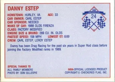 Danny Estep - 1989 Checkered Flag IHRA - #24 - Racing - Racing Card Single