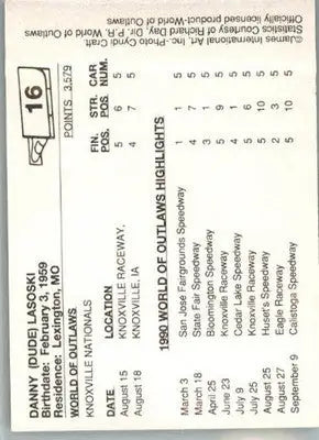Danny Lasoski - 1990 World of Outlaws - #16 - Racing - Racing Card Single