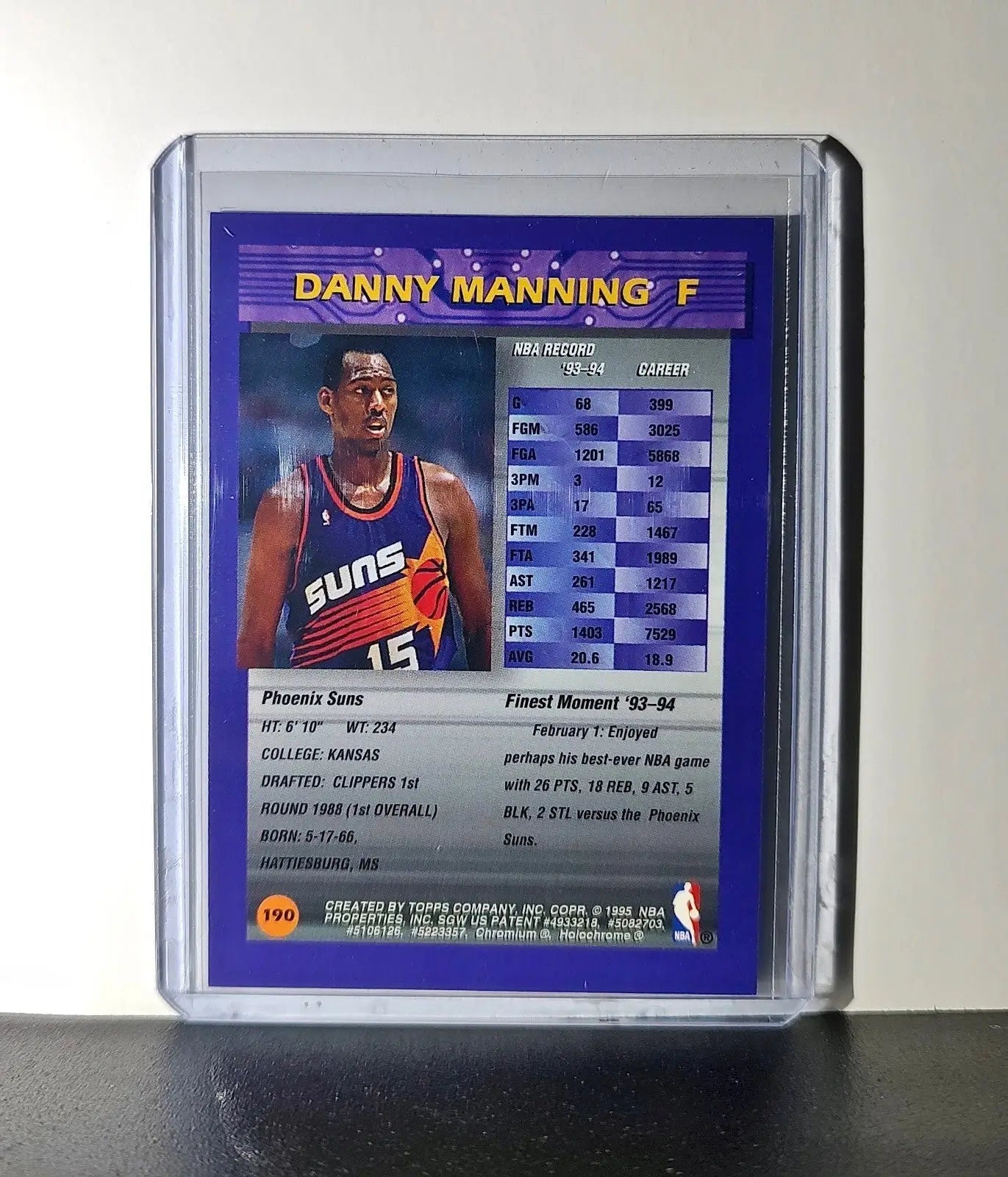Danny Manning 1994-95 Topps Finest #190 Basketball Card - Basketball Card Single