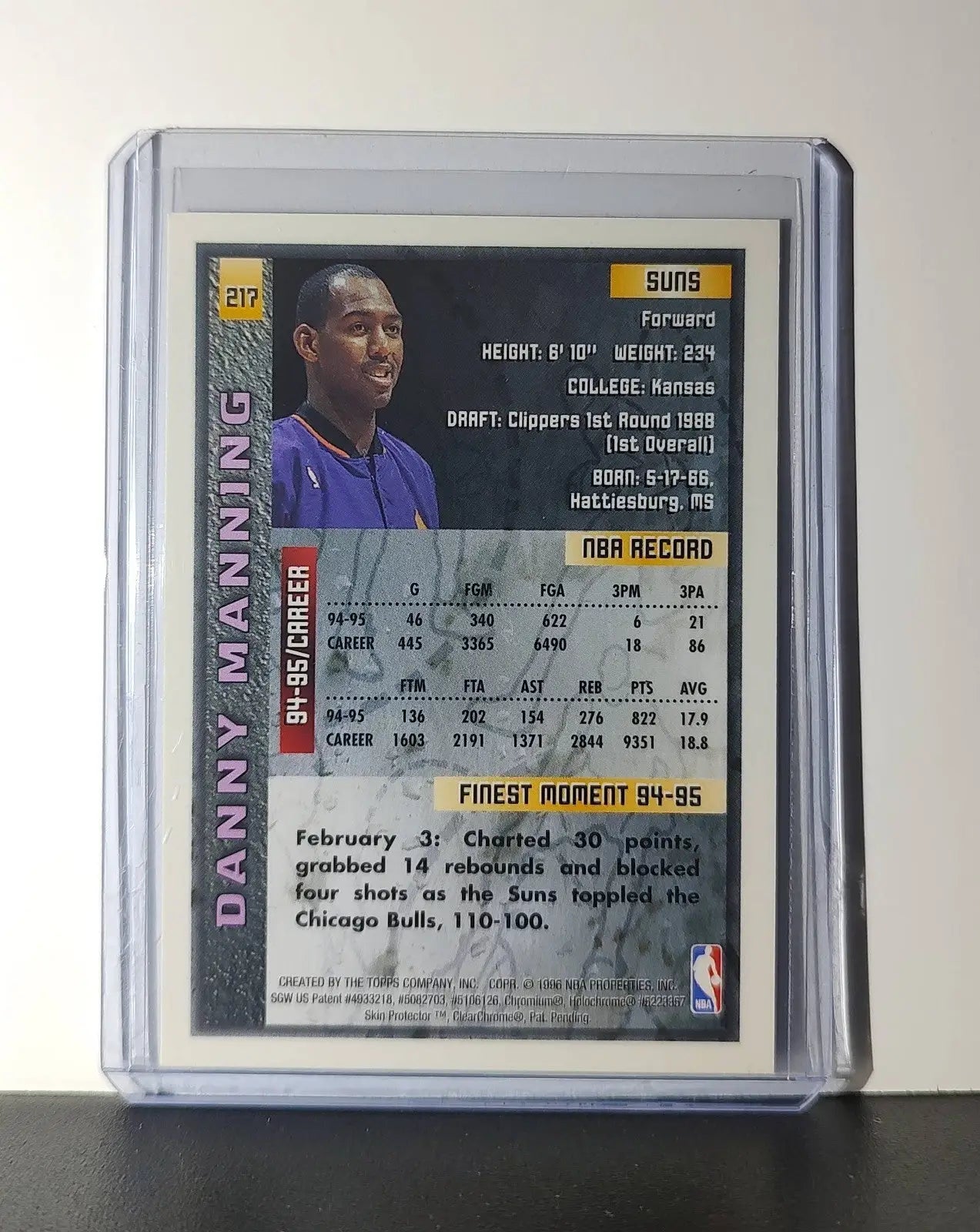 Danny Manning 1995-96 Topps Finest NBA #217 Card Phoenix Suns