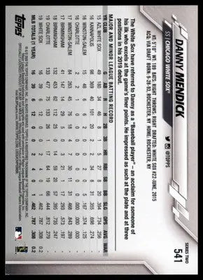 Danny Mendick Rookie 2020 Topps #541 Chicago White Sox - Baseball Card Single