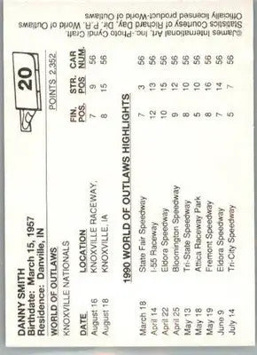 Danny Smith - 1990 World of Outlaws - #20 - Racing - Racing Card Single