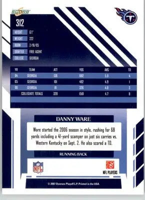 Danny Ware - 2007 Score - #312 - RC Football - Football Card Single