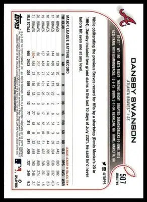 Dansby Swanson 2022 Topps #507 Atlanta Braves - Baseball Card Single