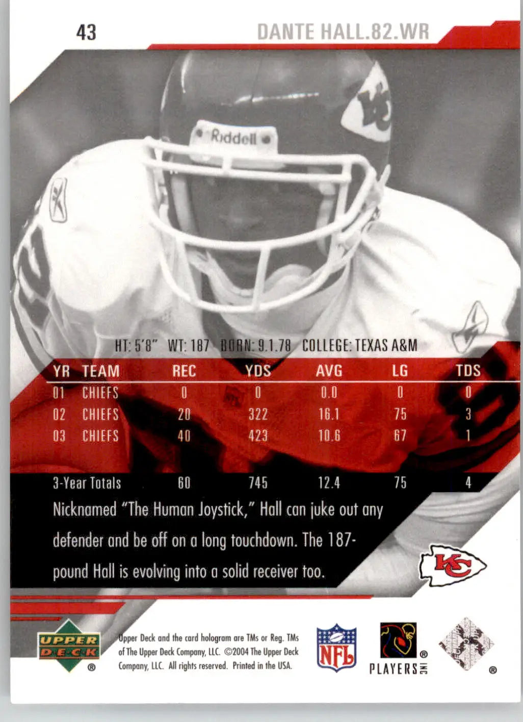 Dante Hall - 2004 UD Diamond Pro Sigs - #43 - Football - Football Card Single