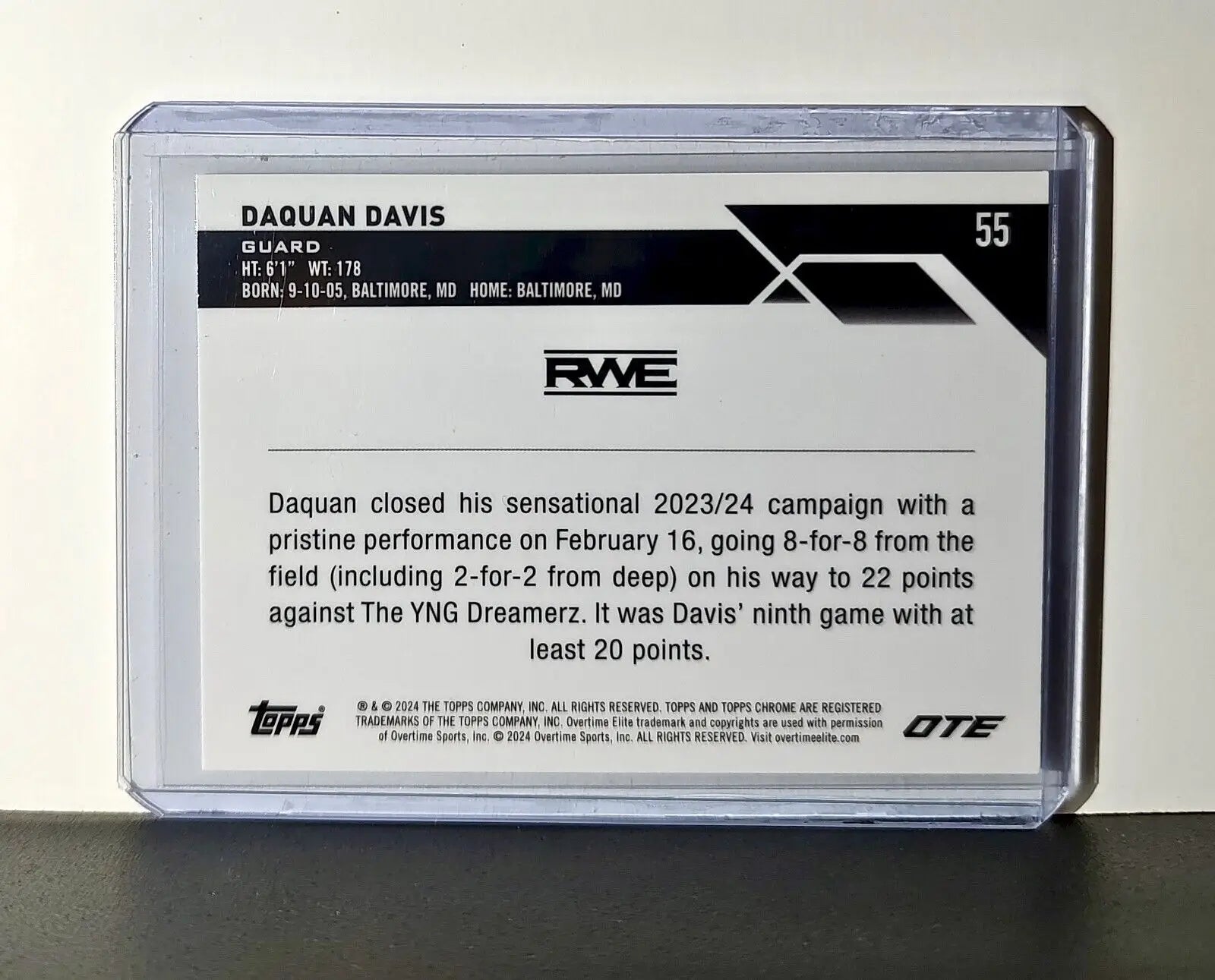 Daquan Davis Rookie Card 2023-24 Topps Chrome Overtime #55 RWE