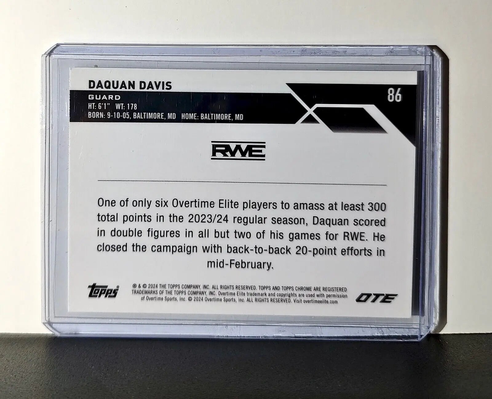 Daquan Davis Rookie Card 2023-24 Topps Chrome Overtime #86 RWE
