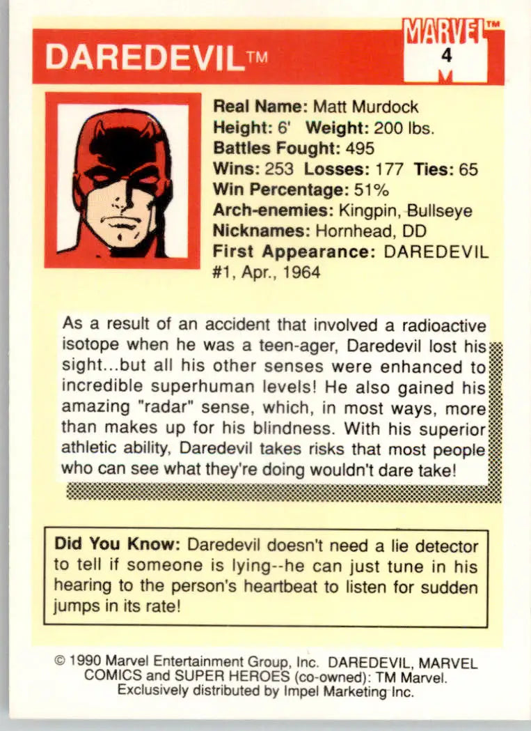 Daredevil - 1990 Impel Marvel Universe - #4 - Non_sport - Non-Sports Card Single