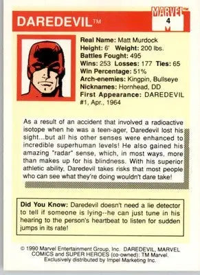 Daredevil - 1990 Impel Marvel Universe - #4 - Non_sport - Non-Sports Card Single