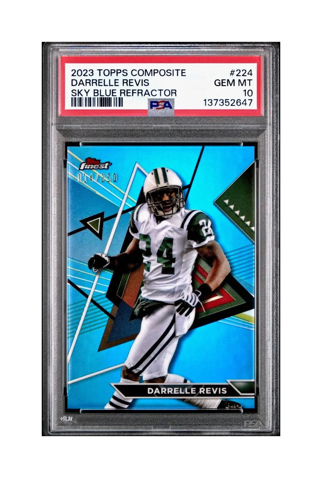 Darelle Revis 2023 Topps Finest #224 014/250 Sky Blue Refractor PSA 10 Gem Mint
