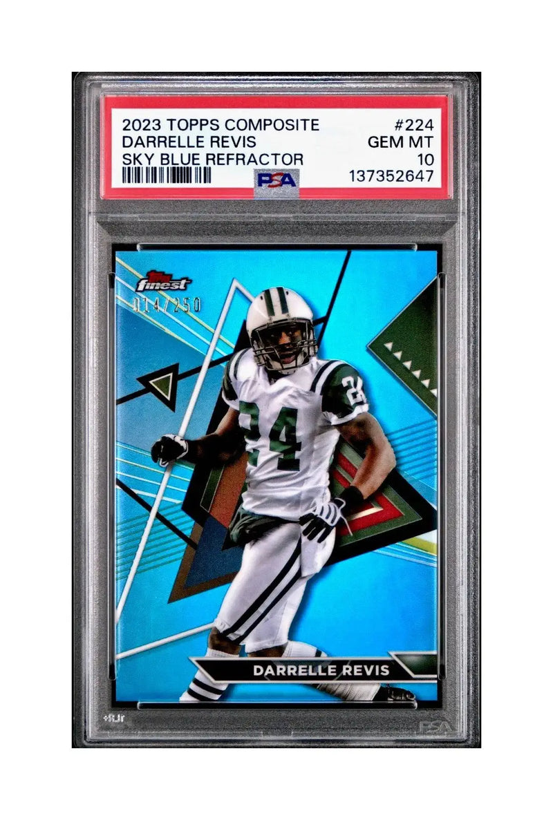 Darelle Revis 2023 Topps Finest #224 014/250 Sky Blue Refractor PSA 10 Gem Mint