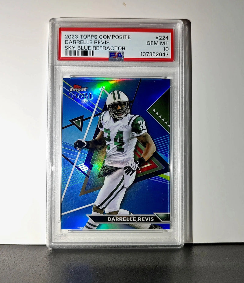 Darelle Revis 2023 Topps Finest #224 014/250 Sky Blue Refractor PSA 10 Gem Mint