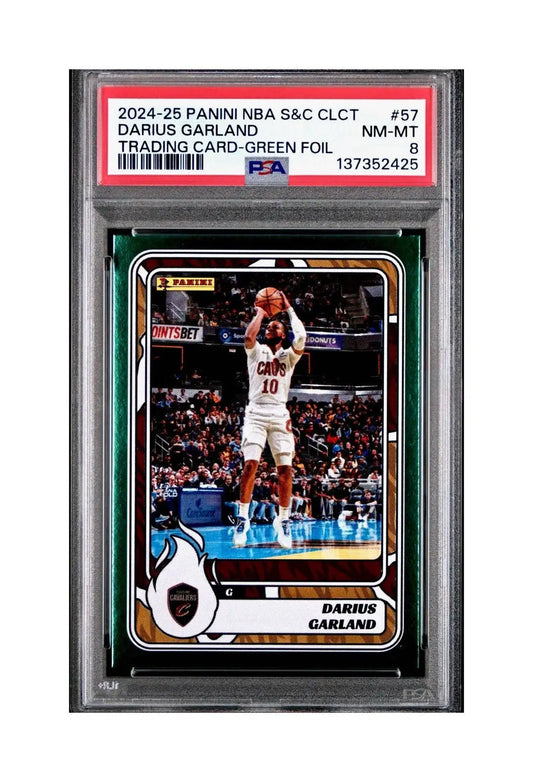 Darius Garland 2024-25 Panini NBA #57 Sticker 5/5 Green Foil PSA 8 NM-MT - Basketball Card Single