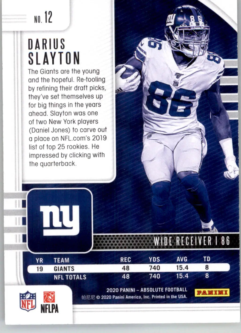 Darius Slayton - 2020 Panini Absolute - #12 - Yellow Football - Football Card Single
