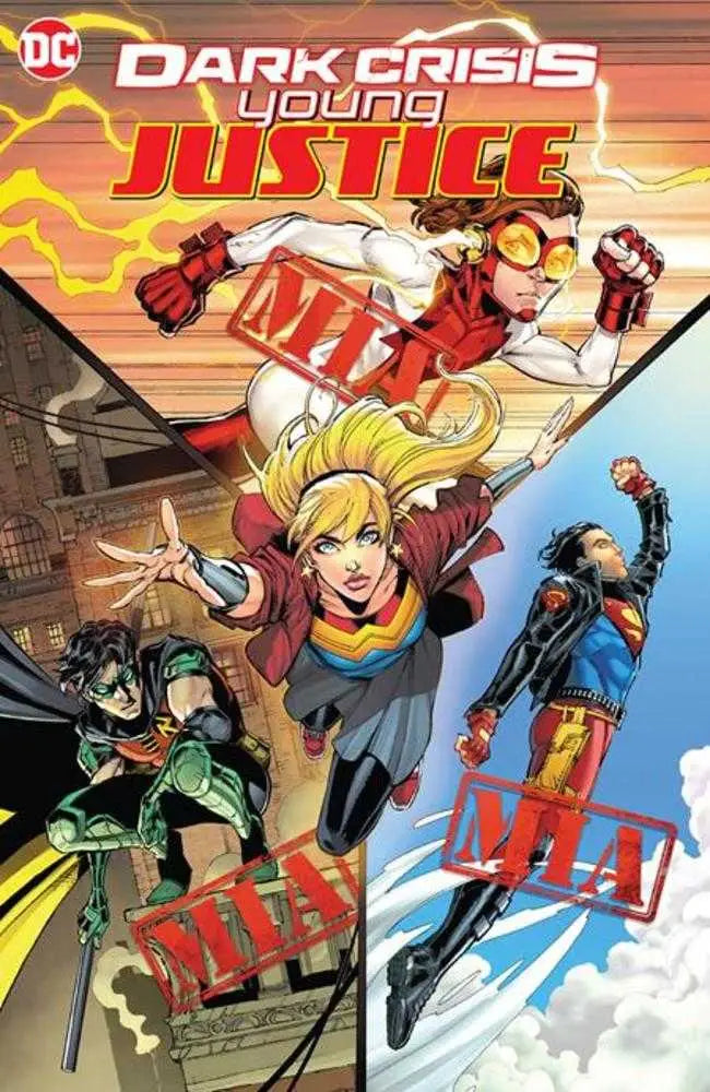Comic book cover for Dark Crisis Young Justice featuring five superheroes in a hardcover edition
