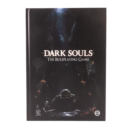 Dark Souls RPG core rulebook with dark cover and lone figure for roleplaying game