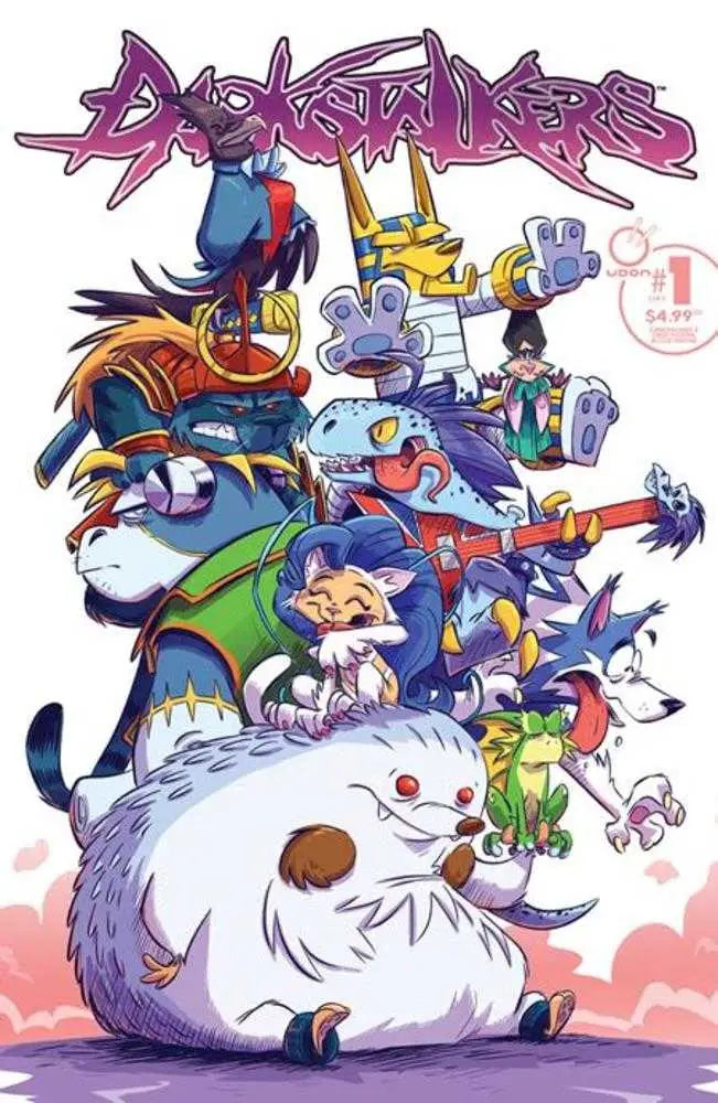 Colorful Darkstalkers X Street Fighter Blood Throne comic cover with monsters and vibrant art