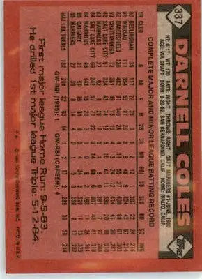 Darnell Coles - 1986 Topps - #337 - AUTO Baseball - Baseball Card Single