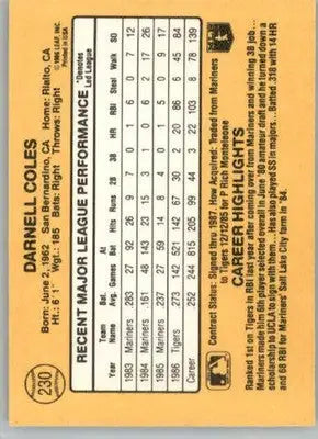 Darnell Coles - 1987 Donruss - #230 - AUTO Baseball - Baseball Card Single