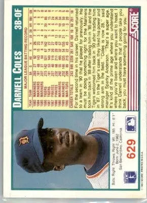 Darnell Coles - 1991 Score - #629 - AUTO Baseball - Baseball Card Single