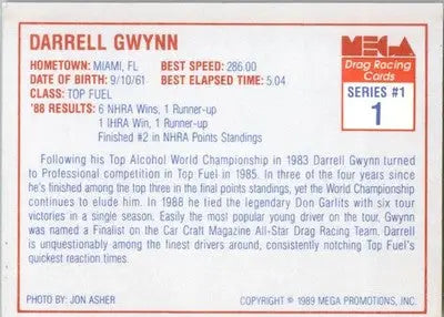 Darrell Gwynn - 1989 Mega Drag - #1 - Racing - Racing Card Single