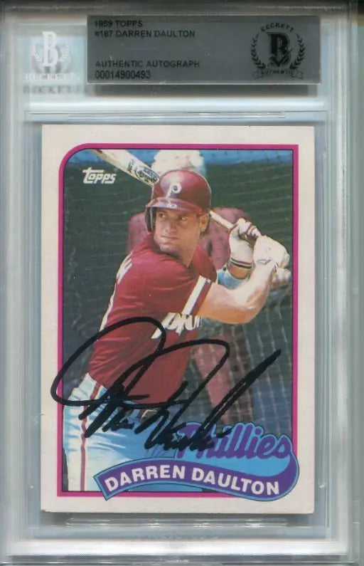 Darren Daulton #187 AUTO 1989 Topps Baseball Philadelphia Phillies D2017 Signed - Baseball Card Single