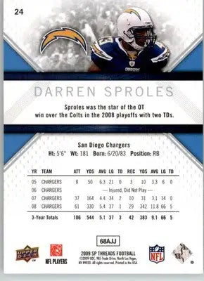 Darren Sproles - 2009 SP Threads - #24 - Football - Football Card Single
