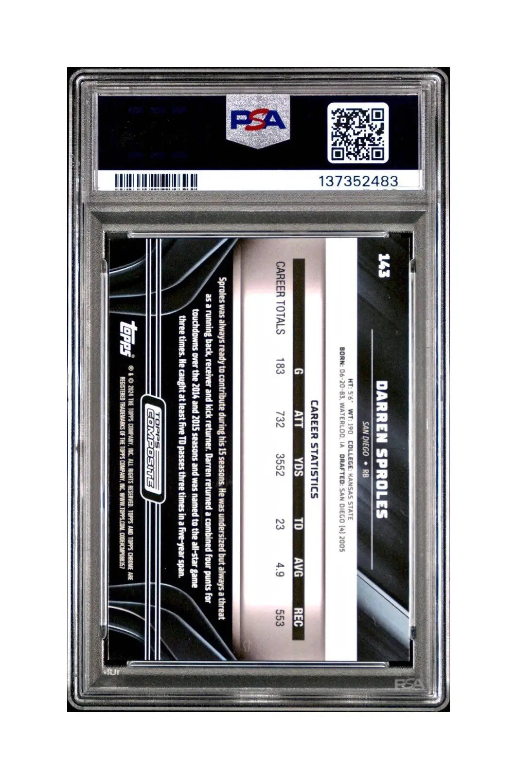 Darren Sproles 2023 Topps Chrome Black #143 Green Wave Refractor 52/99 PSA 9