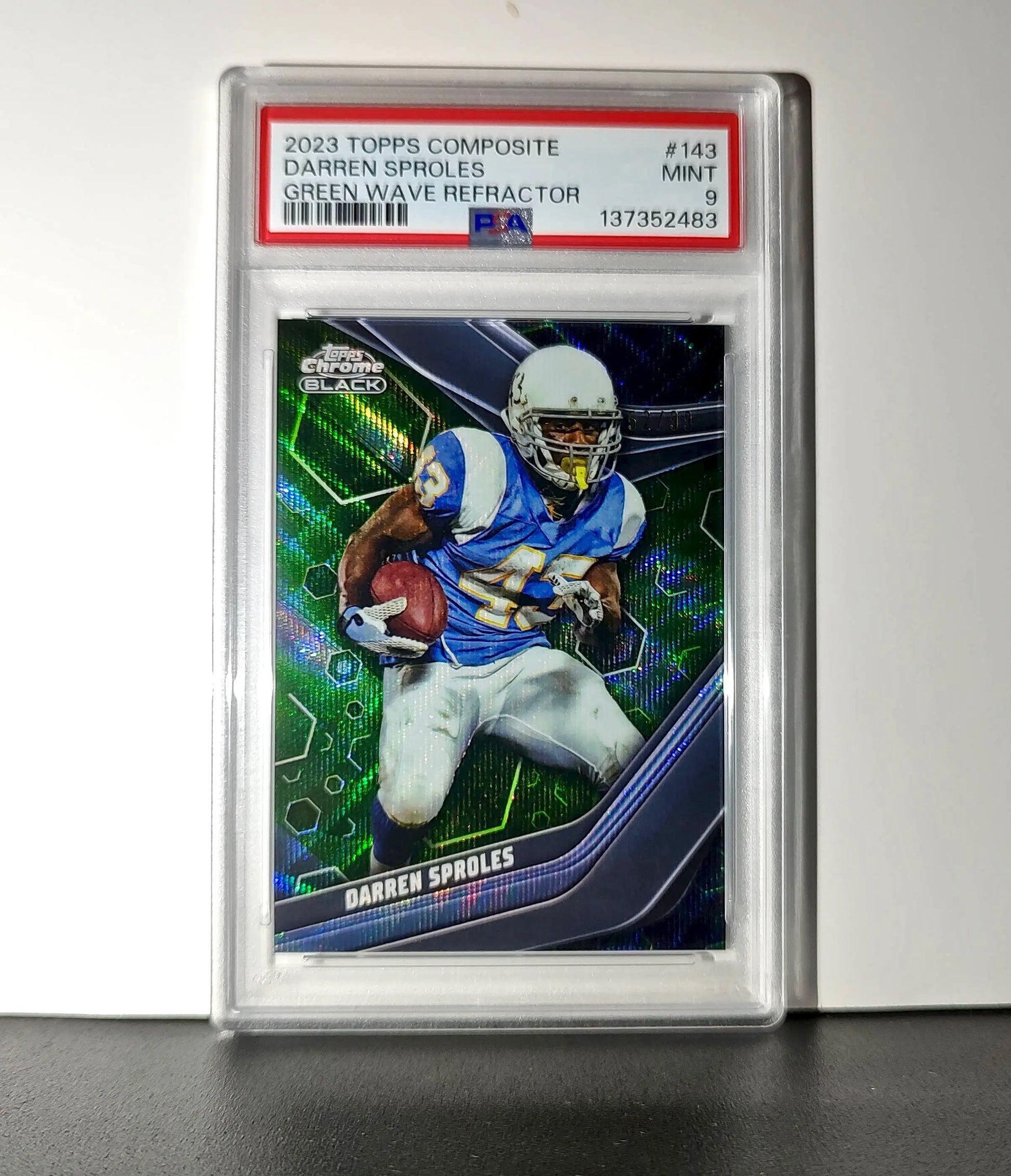 Darren Sproles 2023 Topps Chrome Black #143 Green Wave Refractor 52/99 PSA 9