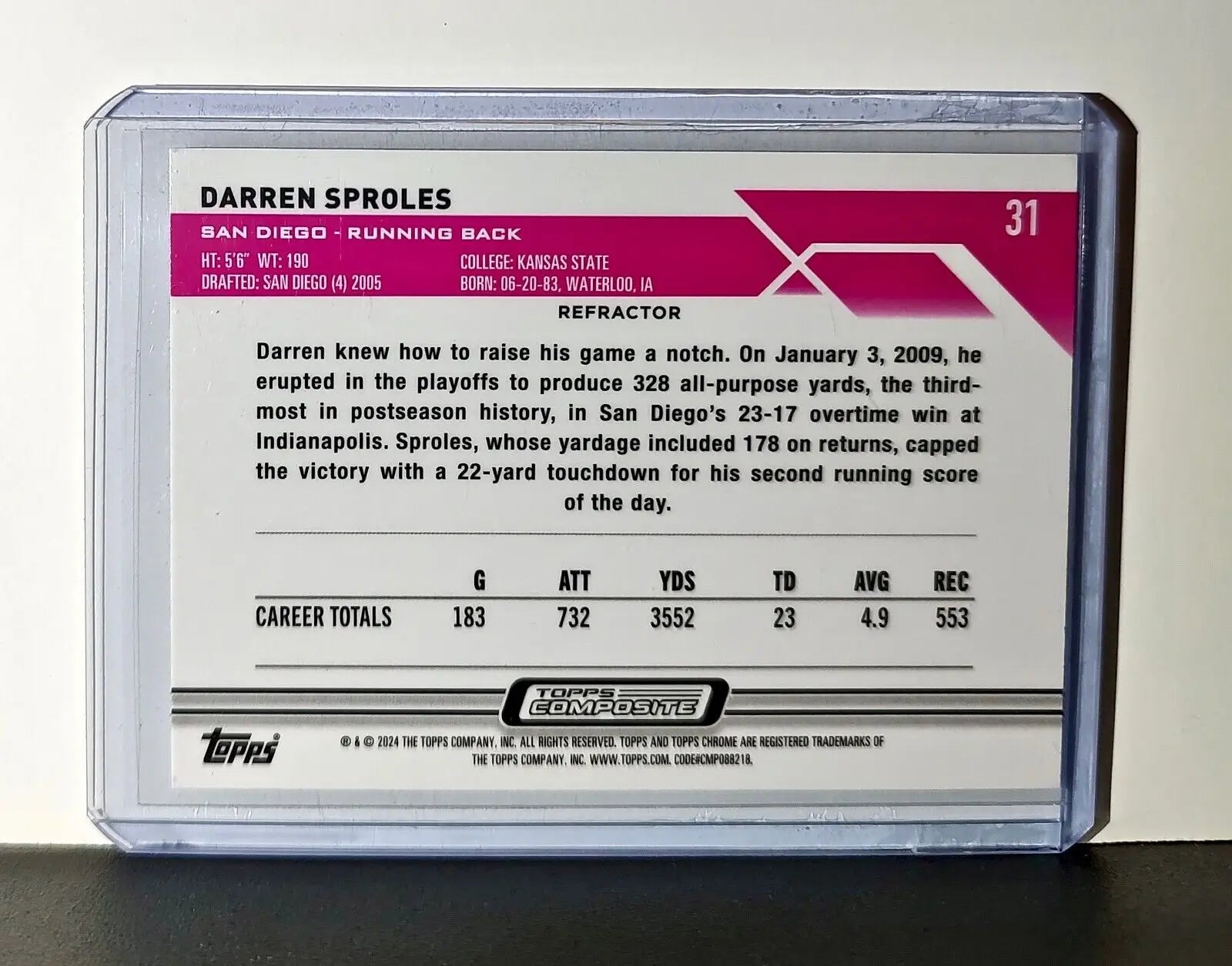 Darren Sproles 2023 Topps Chrome Refractor NFL #31 Card San Diego Chargers - Football Card Single
