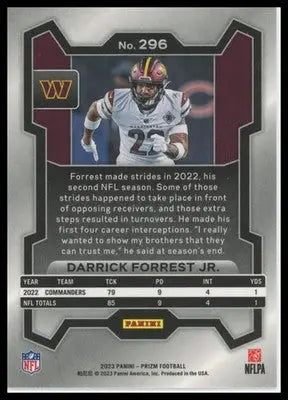 Darrick Forrest Jr. 2023 Panini Prizm #296 Washington Commanders