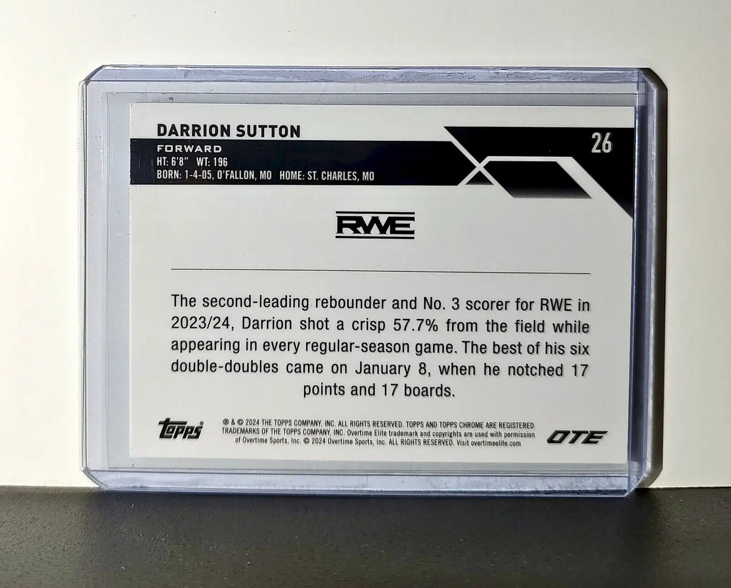 Darrion Sutton Rookie Card 2023-24 Topps Chrome Overtime #26 RWE