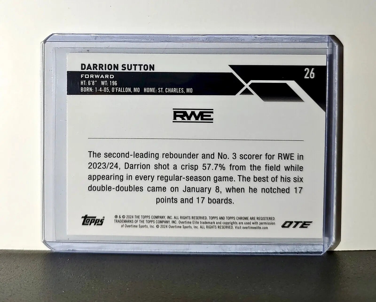 Darrion Sutton Rookie Card 2023-24 Topps Chrome Overtime #26 RWE