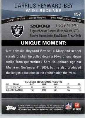 Darrius Heyward-Bey - 2009 Topps Unique - #157 - #/1829 SN RC Football - Football Card Single