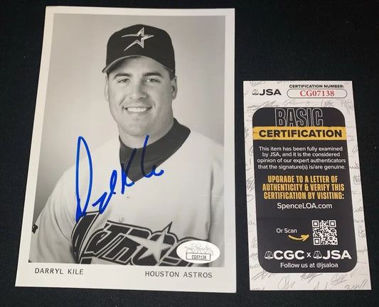 Autographed Darryl Kile baseball card with certification, Houston Astros team issue image