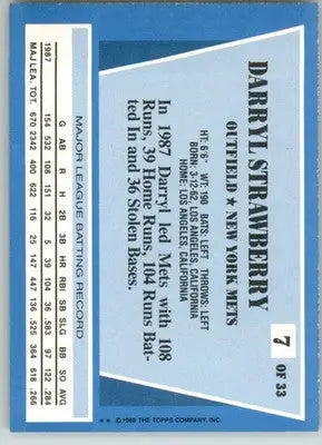 Darryl Strawberry - 1988 Topps Rite-Aid Team MVP’s - #7 - Baseball - Baseball Card Single