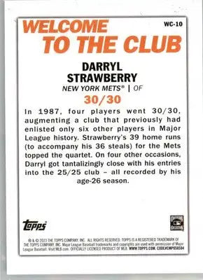Darryl Strawberry - 2023 Topps - #WC-10 - Welcome to the Club Baseball - Baseball Card Single