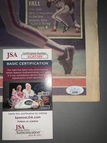 JSA authentication certificate for Darryl Strawberry Sporting News signed cover