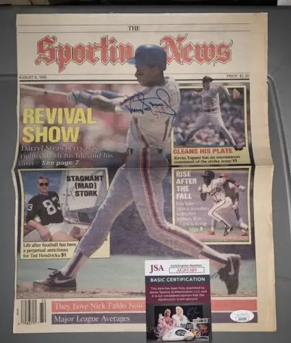 Darryl Strawberry signed Sporting News newspaper cover with JSA COA for collectors