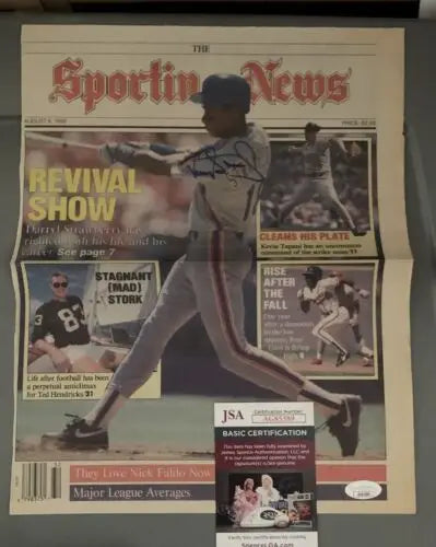 Darryl Strawberry signed Sporting News cover with JSA COA for trading cards collectors