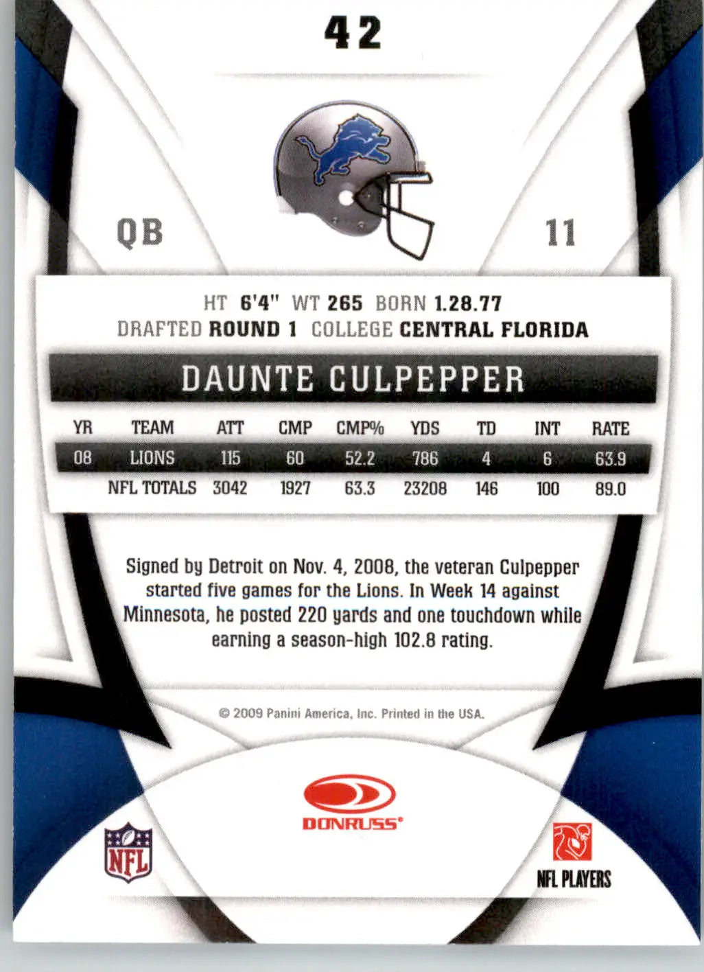 Daunte Culpepper - 2009 Donruss Certified - #42 - Football - Football Card Single
