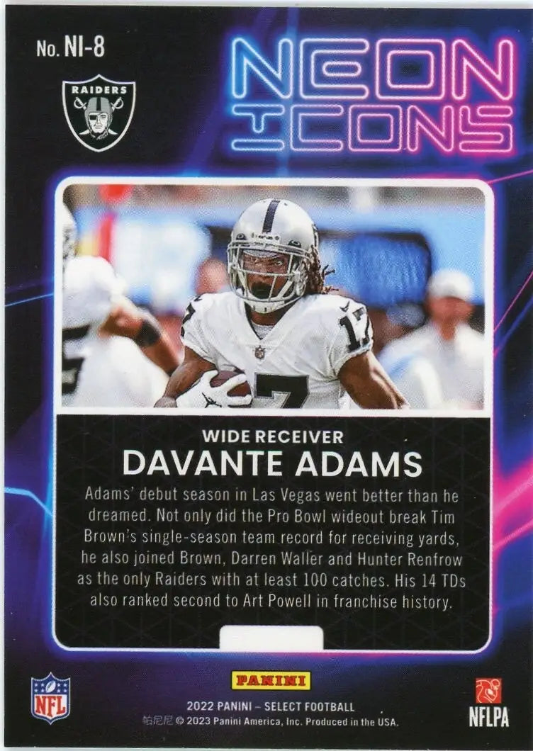 Davante Adams 2022 Panini Select Neon Icons #NI-8 Las Vegas Raiders Football NFL - Football Card Single