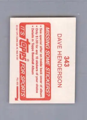 Dave Henderson - 1984 Topps Stickers - #343 - Baseball - Baseball Card Single