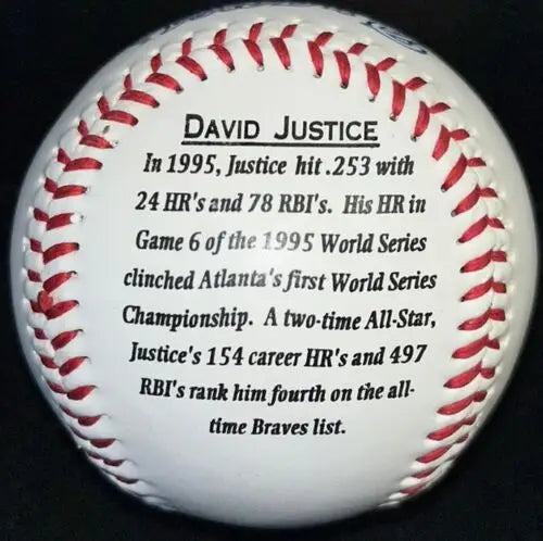 Autographed Dave Justice Fotoball featuring the 1996 Burger King Logo Ball design