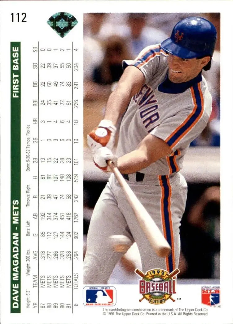 Dave Magadan 1992 Upper Deck MLB #112 Baseball Card New York Mets - Baseball Card Single